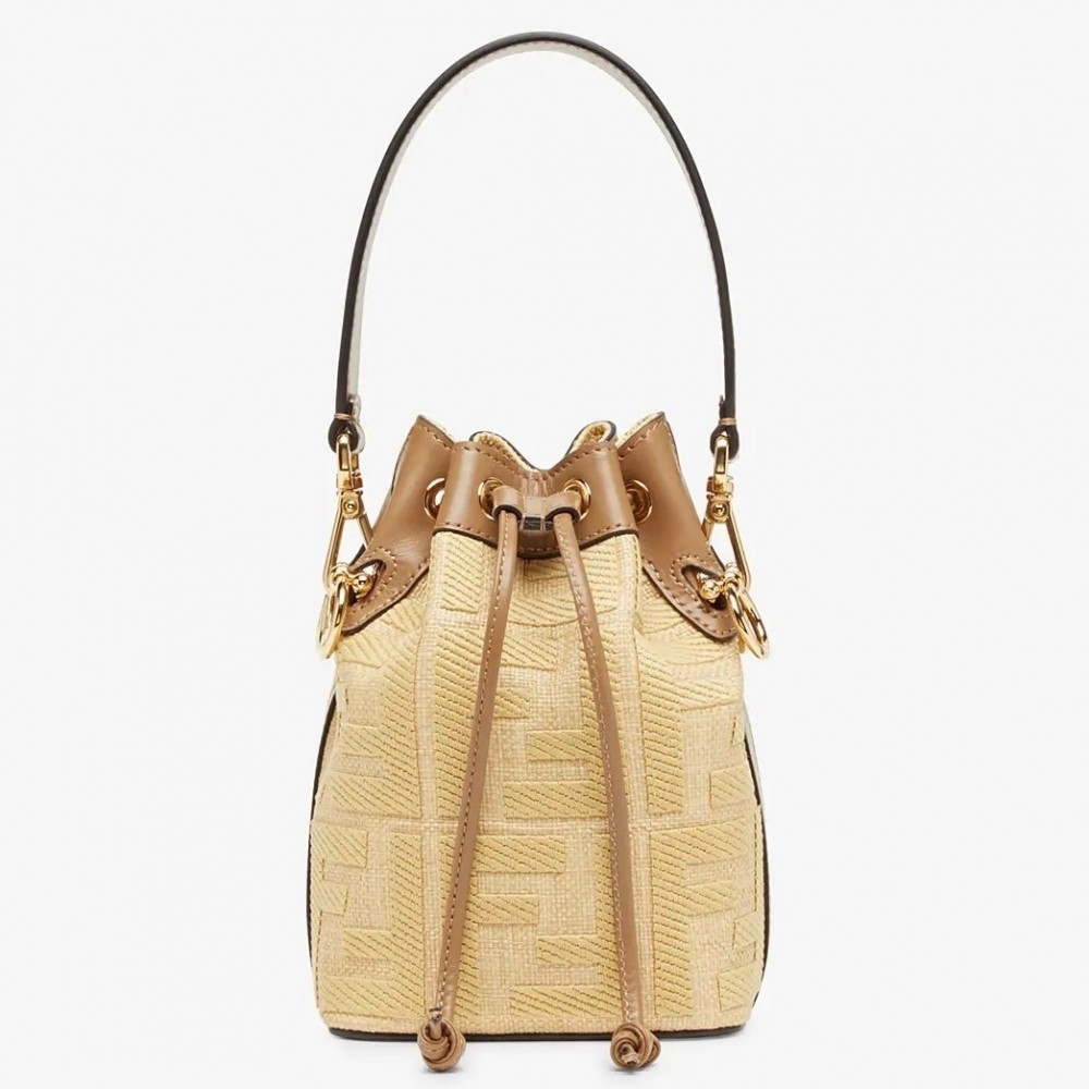 Fendi Mon Tresor Mini Bucket Bag In Beige Raffia FBS24245