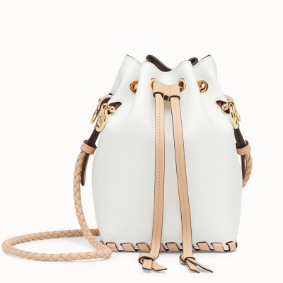 Fendi Mon Tresor Mini Bucket Braided Bag In White Calfskin FBS24257