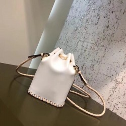 Fendi Mon Tresor Mini Bucket Braided Bag In White Calfskin FBS24257