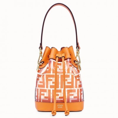 Fendi Orange Mon Tresor Mini Bucket Bag In Transparent PU FBS24269