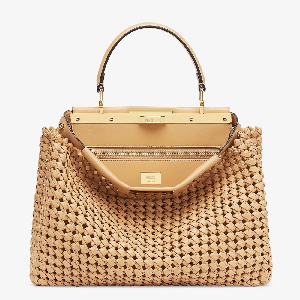 Fendi Peekaboo Medium Bag In Beige Interlace Leather FBS24290