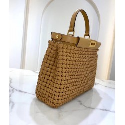 Fendi Peekaboo Medium Bag In Beige Interlace Leather FBS24290