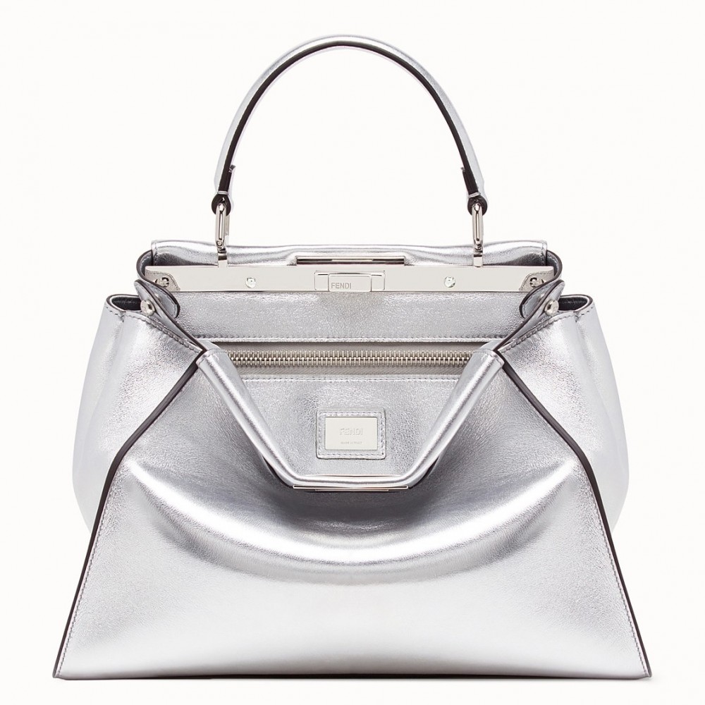 Fendi Peekaboo Medium Bag In Silver Metallic Lambskin FBS24293