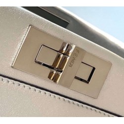 Fendi Peekaboo Medium Bag In Silver Metallic Lambskin FBS24293