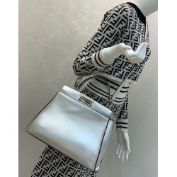 Fendi Peekaboo Medium Bag In Silver Metallic Lambskin FBS24293