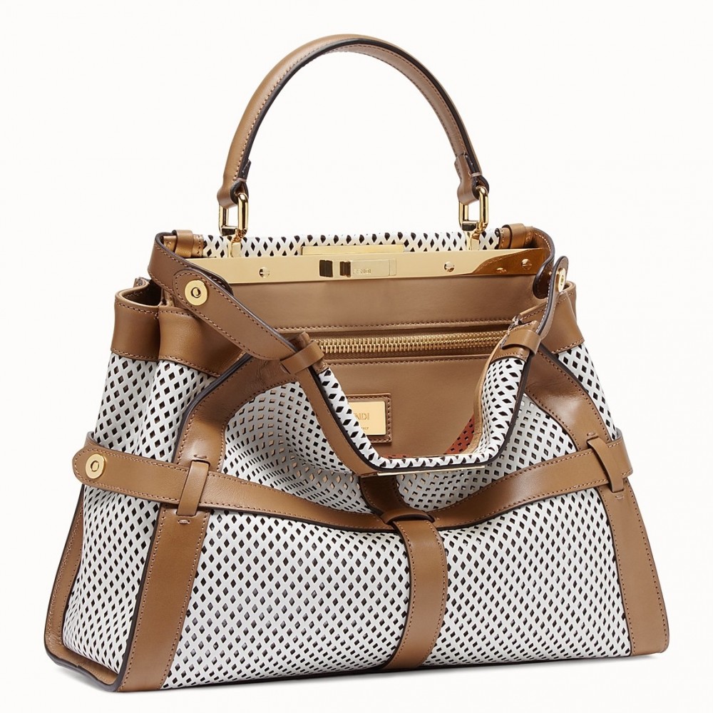 Fendi Peekaboo Medium Bag In White Perforated Calf Leather FBS24294