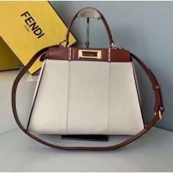 Fendi Peekaboo Medium White Bag With Tan Handle FBS24296