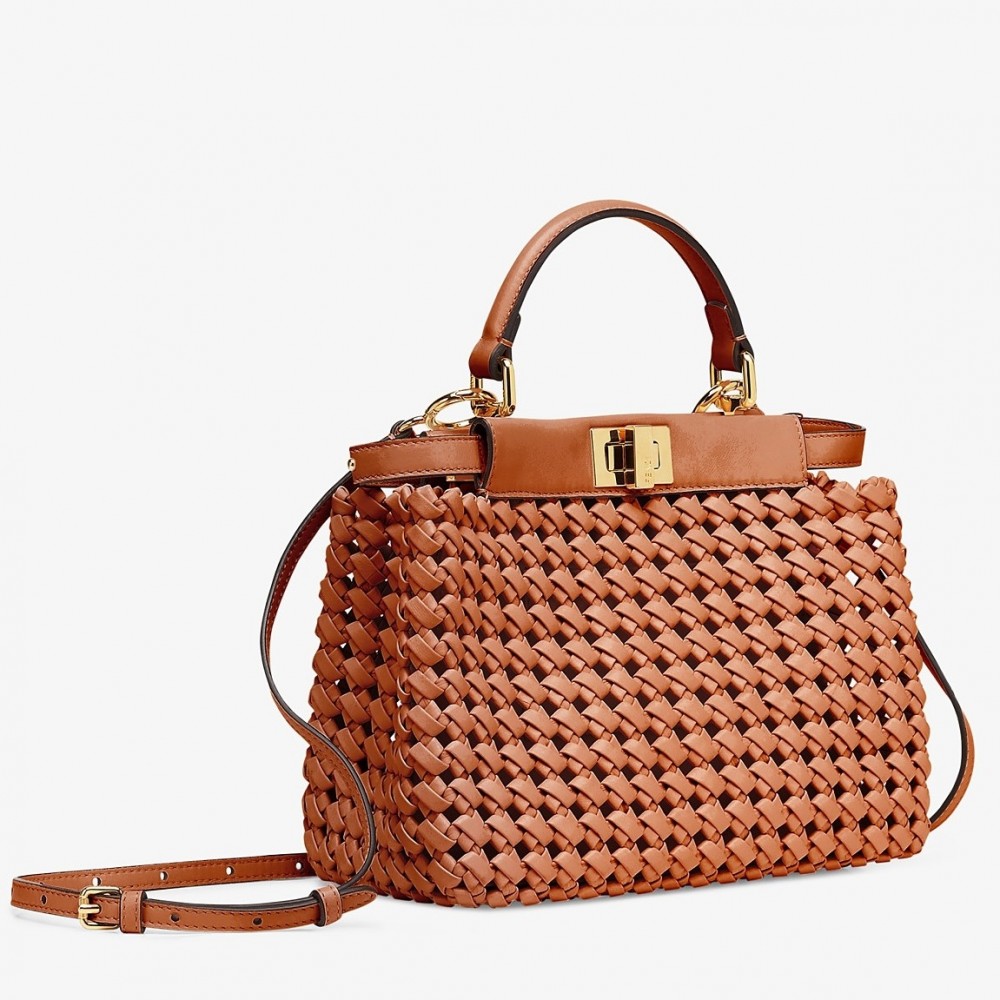 Fendi Peekaboo Mini Bag In Brown Interlace Leather FBS24299