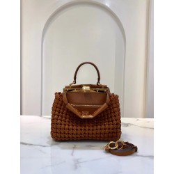 Fendi Peekaboo Mini Bag In Brown Interlace Leather FBS24299