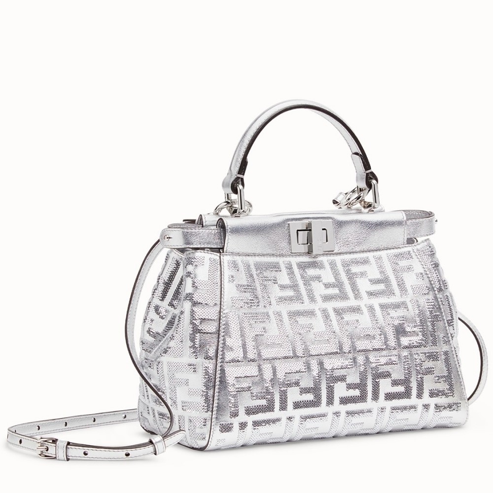 Fendi Peekaboo Mini Bag In Silver Lambskin With FF Sequins FBS24306