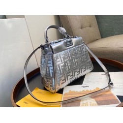 Fendi Peekaboo Mini Bag In Silver Lambskin With FF Sequins FBS24306