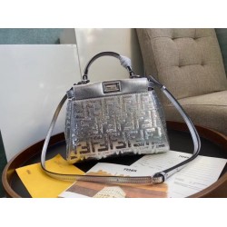 Fendi Peekaboo Mini Bag In Silver Lambskin With FF Sequins FBS24306