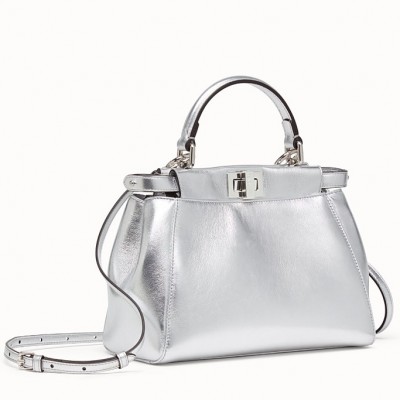 Fendi Peekaboo Mini Bag In Silver Metallic Lambskin FBS24307