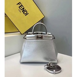 Fendi Peekaboo Mini Bag In Silver Metallic Lambskin FBS24307