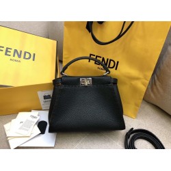 Fendi Peekaboo Mini Selleria Bag In Black Cuoio Romano Leather FBS24310