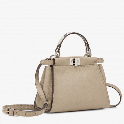 Fendi Peekaboo Mini Selleria Grey Bag with Python Leather Handle FBS24311