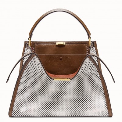 Fendi Peekaboo X Lite Large Bag In White Perforated Leather FBS24316