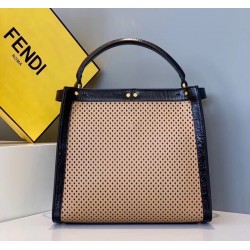 Fendi Peekaboo X Lite Medium Bag In Beige Perforated Leather FBS24317