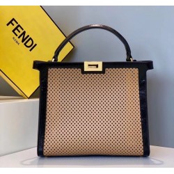 Fendi Peekaboo X Lite Medium Bag In Beige Perforated Leather FBS24317