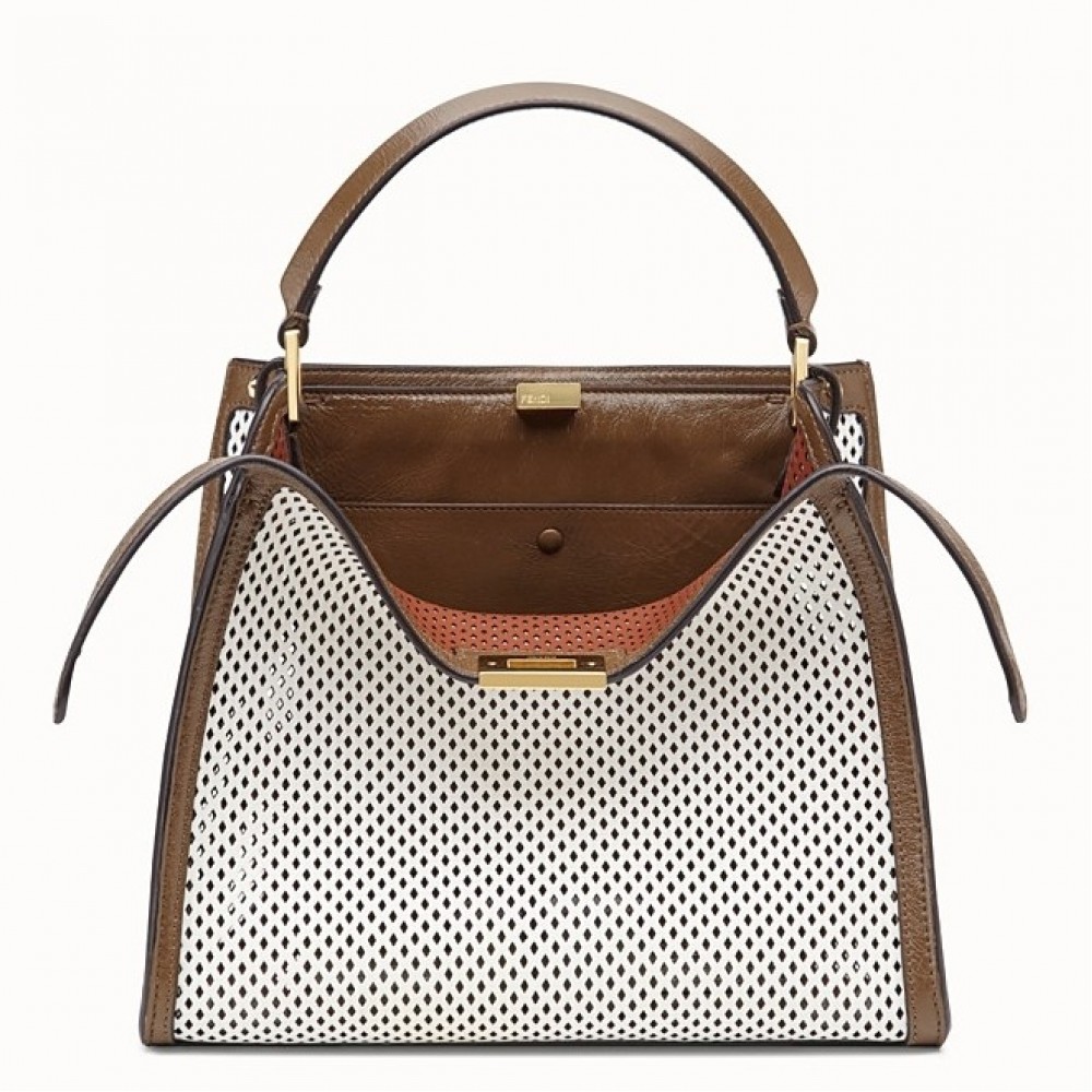 Fendi Peekaboo X Lite Medium Bag In White Perforated Leather FBS24318