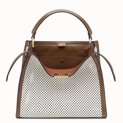 Fendi Peekaboo X Lite Medium Bag In White Perforated Leather FBS24318