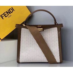 Fendi Peekaboo X Lite Medium Bag In White Perforated Leather FBS24318