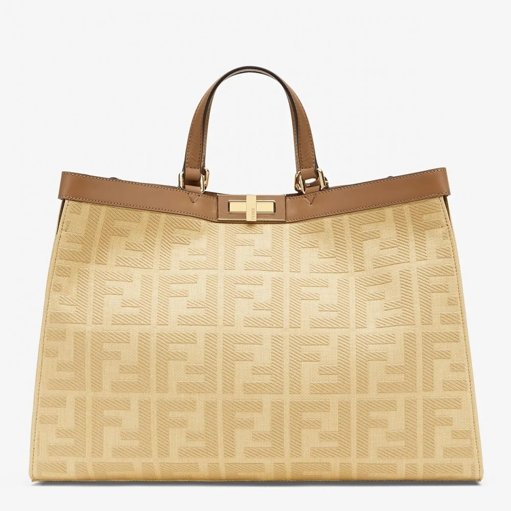 Fendi Peekaboo X Tote In Beige Canvas with FF Motif FBS24324