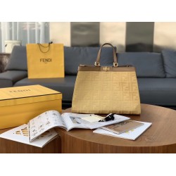 Fendi Peekaboo X Tote In Beige Canvas with FF Motif FBS24324