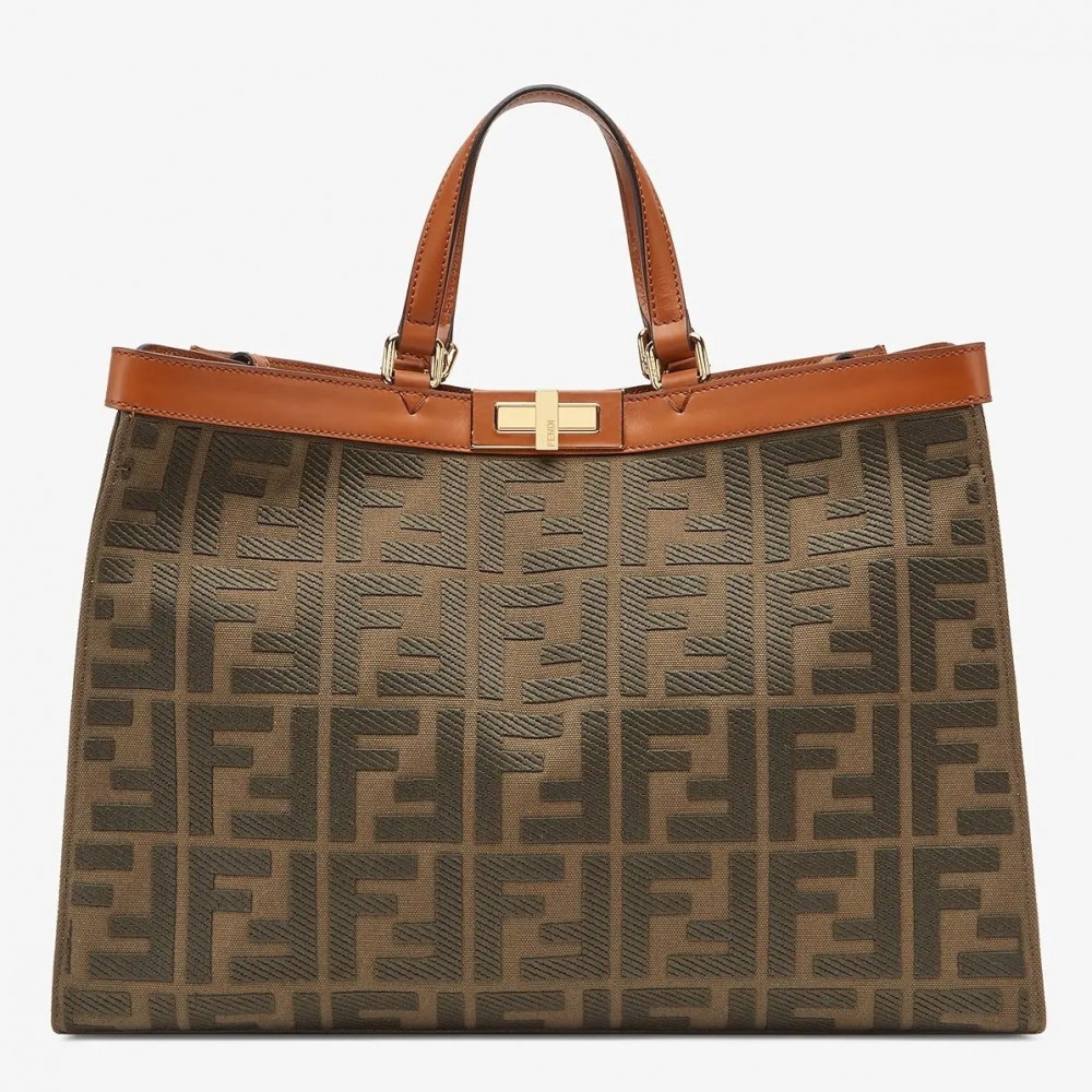 Fendi Peekaboo X Tote In Green Canvas with FF Motif FBS24325