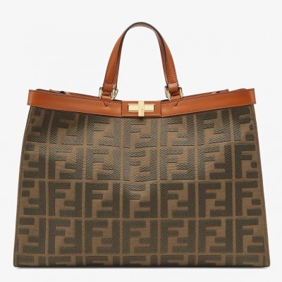 Fendi Peekaboo X Tote In Green Canvas with FF Motif FBS24325