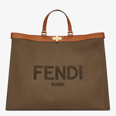 Fendi Peekaboo X-Tote Large Shopper In Green Canvas FBS24326