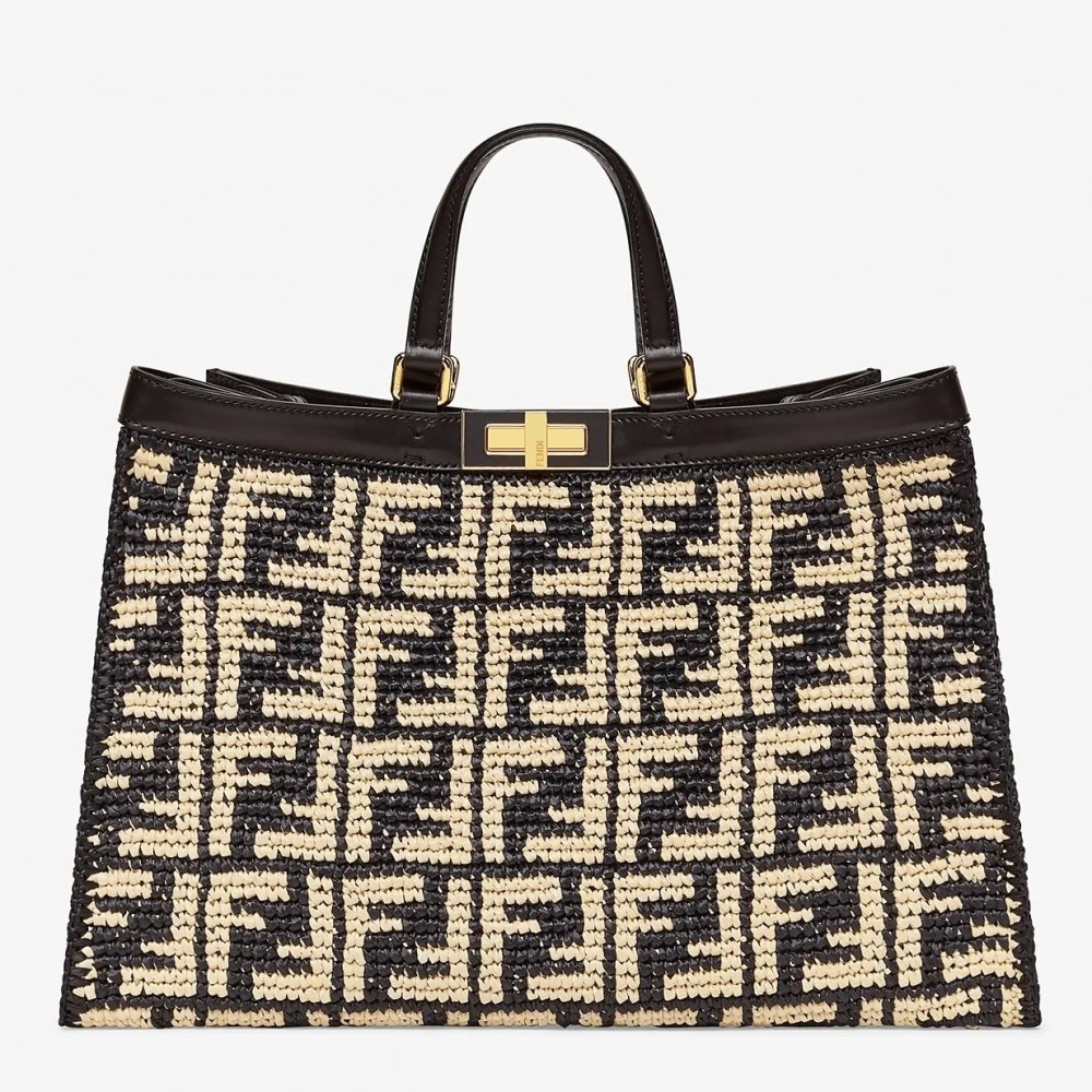 Fendi Peekaboo X-Tote Shopper In Black FF Raffia FBS24327