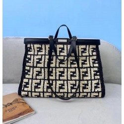 Fendi Peekaboo X-Tote Shopper In Black FF Raffia FBS24327