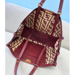 Fendi Peekaboo X-Tote Shopper In Burgundy FF Raffia FBS24328