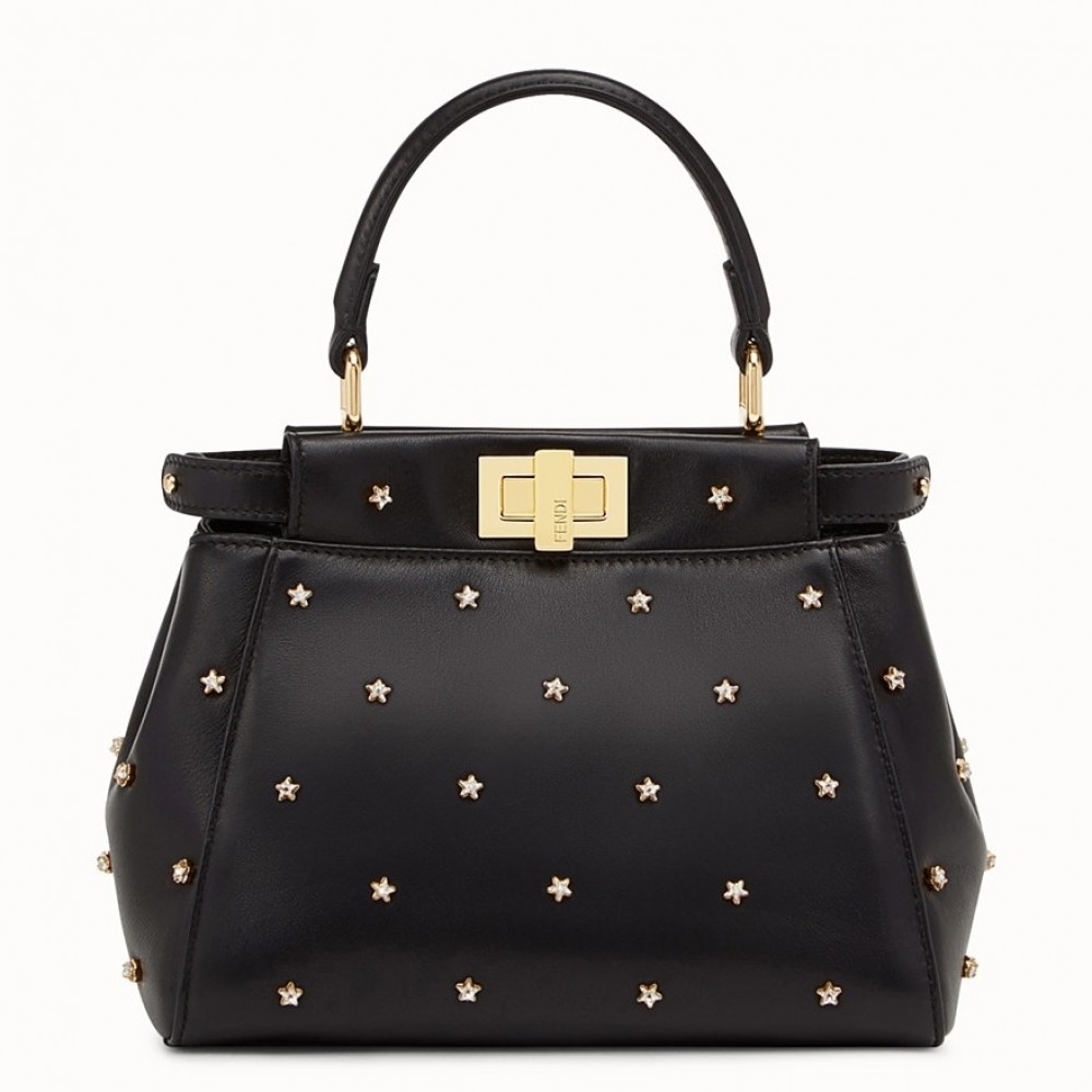 Fendi Peekaboo XS Bag With Star Studs In Black Nappa Leather FBS24320