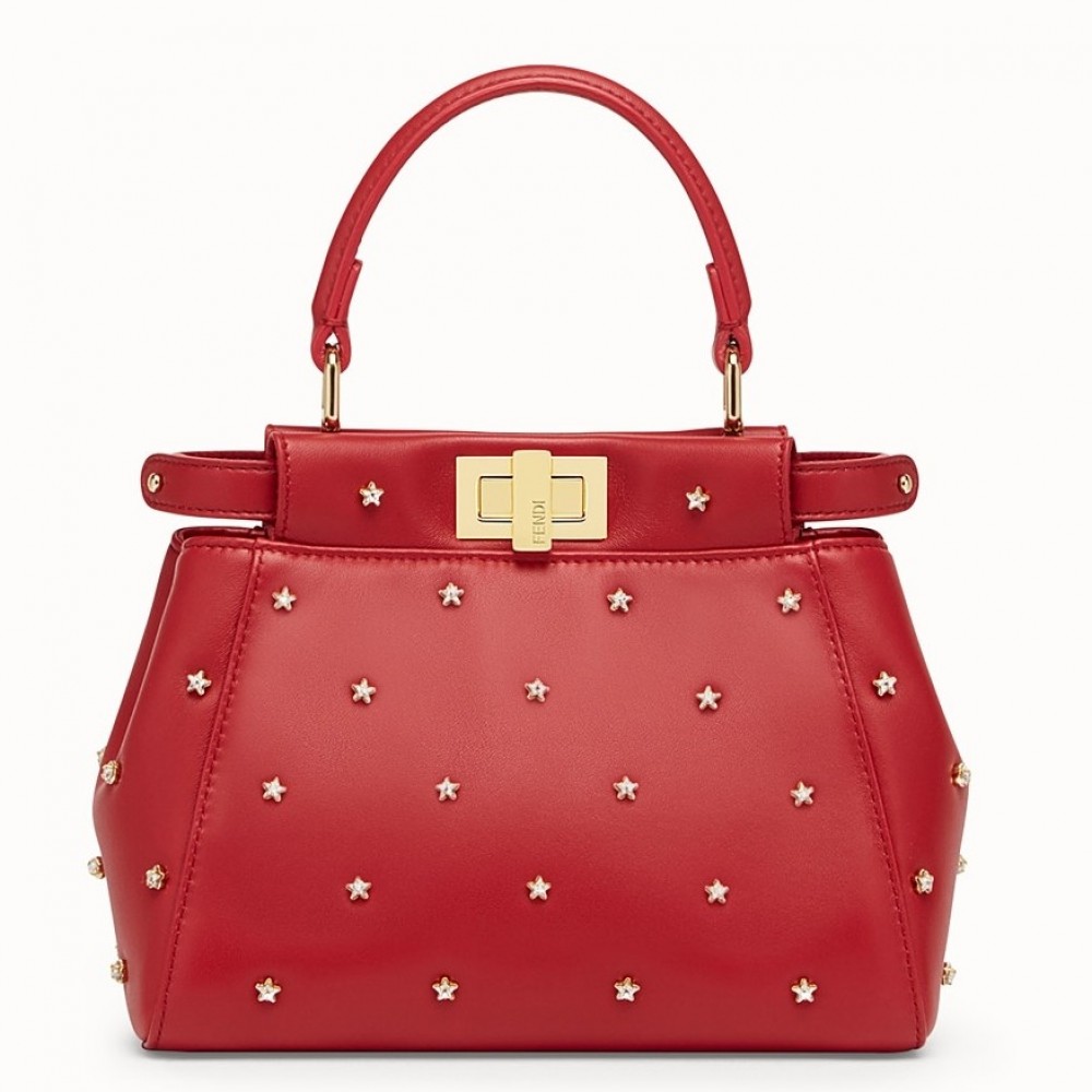 Fendi Peekaboo XS Bag With Star Studs In Red Nappa Leather FBS24322