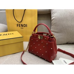 Fendi Peekaboo XS Bag With Star Studs In Red Nappa Leather FBS24322