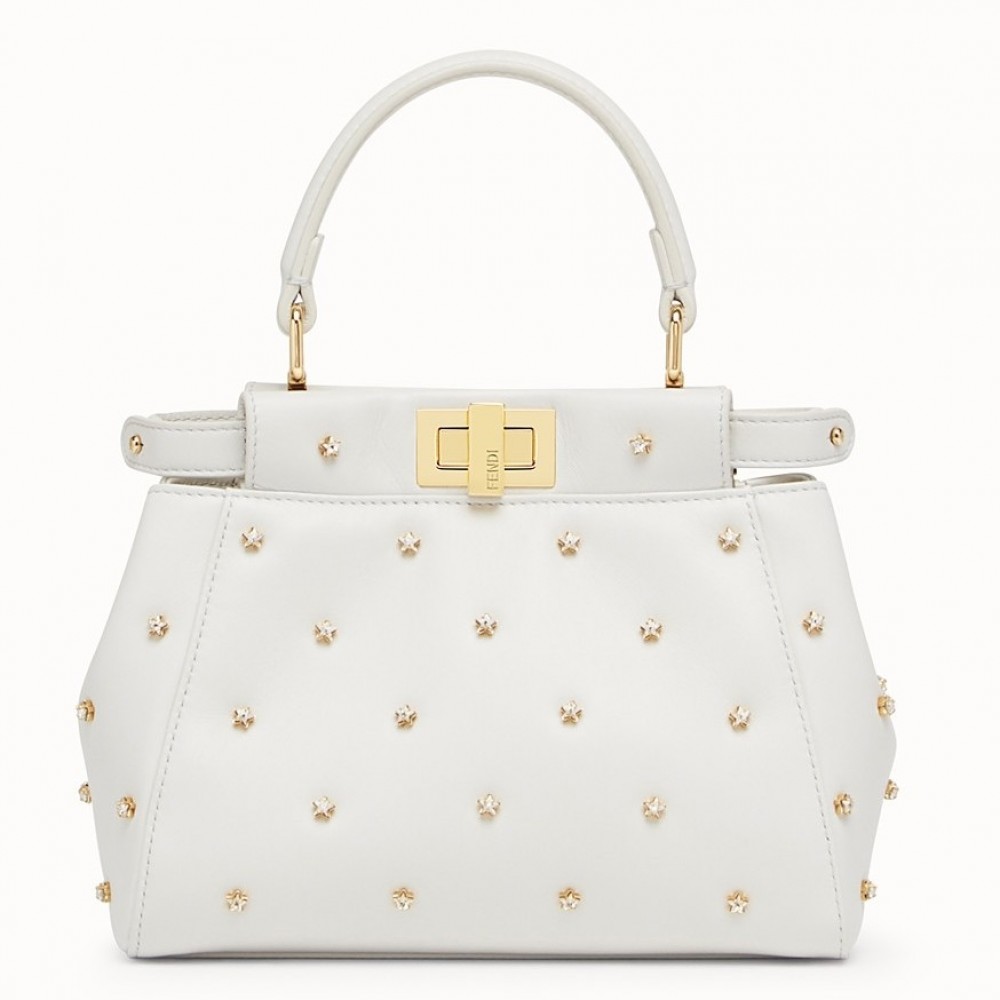 Fendi Peekaboo XS Bag With Star Studs In White Nappa Leather FBS24323