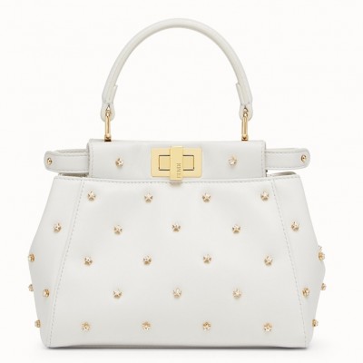 Fendi Peekaboo XS Bag With Star Studs In White Nappa Leather FBS24323