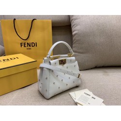 Fendi Peekaboo XS Bag With Star Studs In White Nappa Leather FBS24323