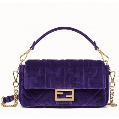 Fendi Purple Velvet FF Motif Medium Baguette Bag FBS24337