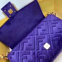 Fendi Purple Velvet FF Motif Medium Baguette Bag FBS24337