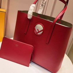 Fendi Red Leather Logo Shopper Bag FBS24341