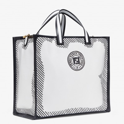 Fendi Shopper Bag In White Glazed Canvas FBS24354