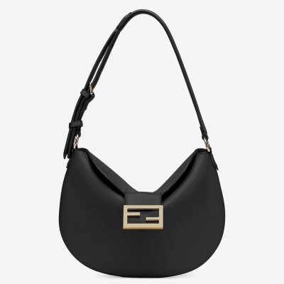 Fendi Small Croissant Hobo Bag In Black Leather FBS24356