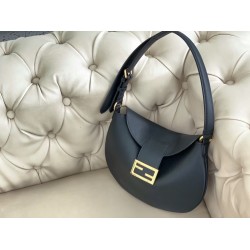 Fendi Small Croissant Hobo Bag In Black Leather FBS24356