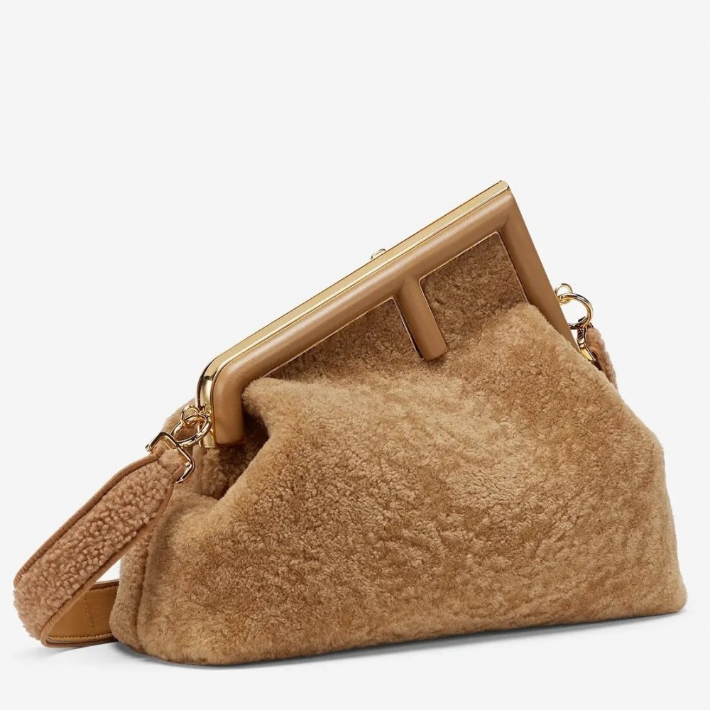 Fendi Small First Bag In Brown Wool Sheepskin FBS24360