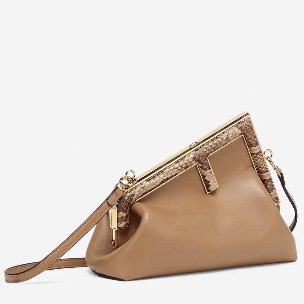 Fendi Small First Bag In Camel Leather with Python F FBS24362