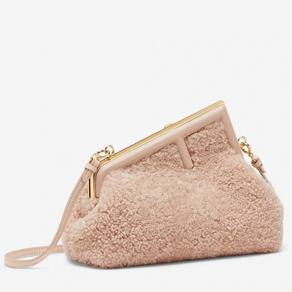 Fendi Small First Bag In Pink Wool Sheepskin FBS24367