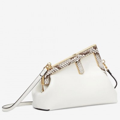 Fendi Small First Bag In White Leather with Python F FBS24368